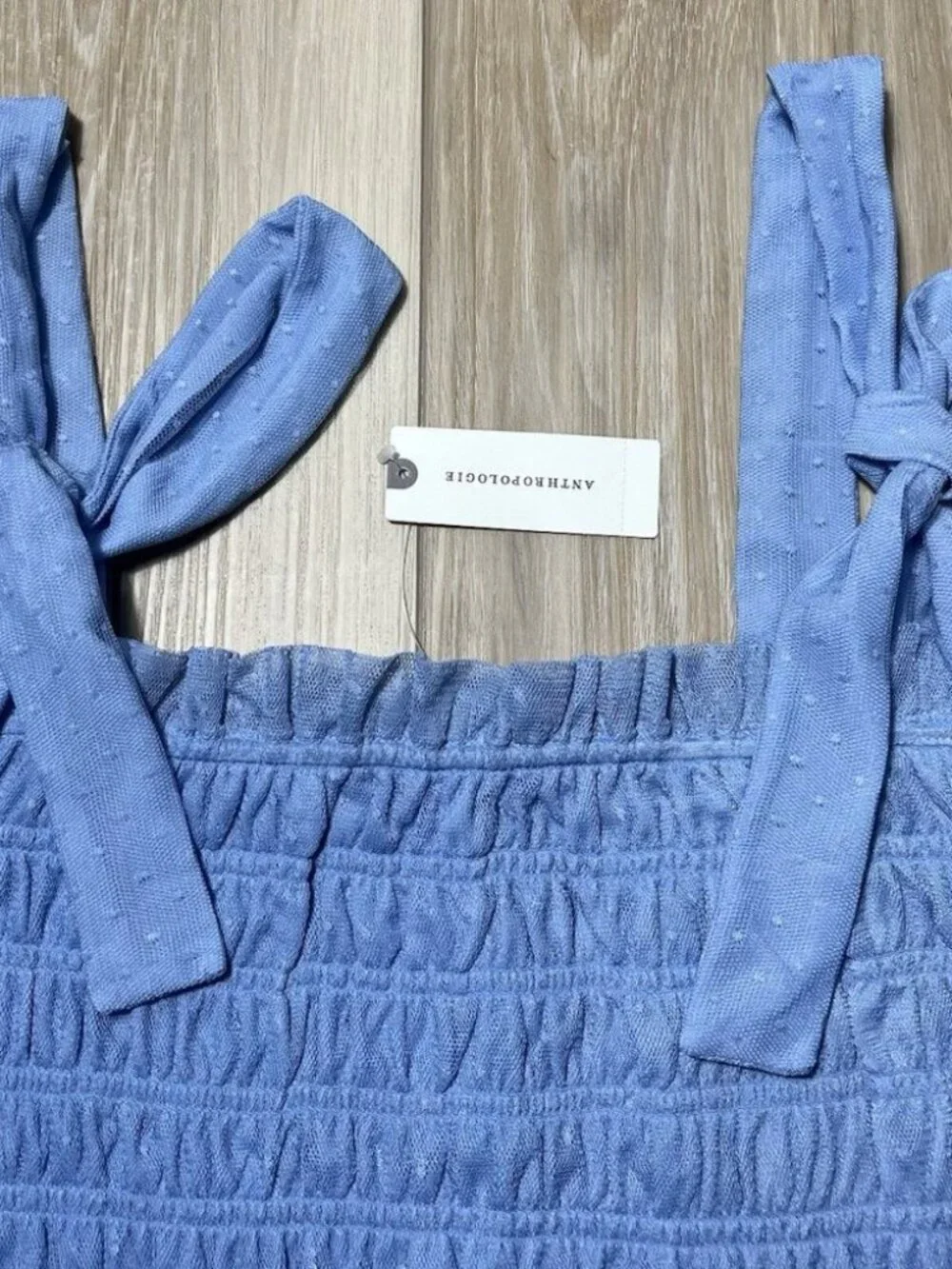 NWT Anthropologie Blue Smocked Blue Cami Top - Women Size Large